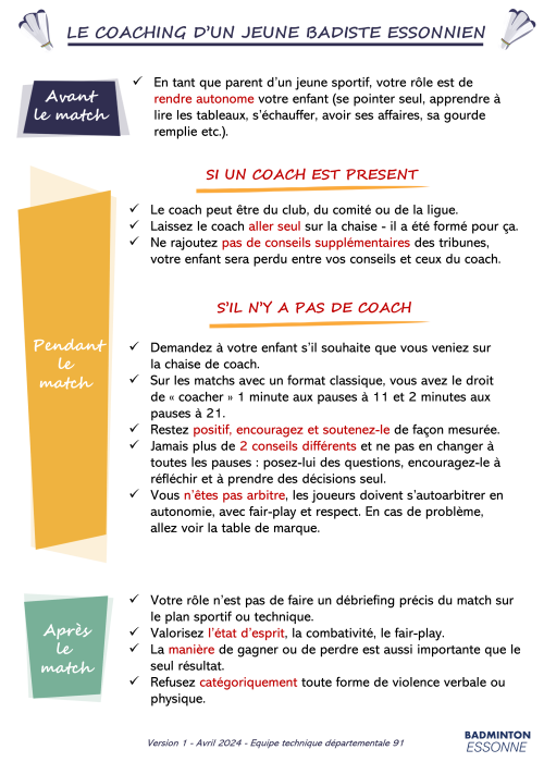 BadmintonEssonne - Affiche coaching jeune badiste essonnien